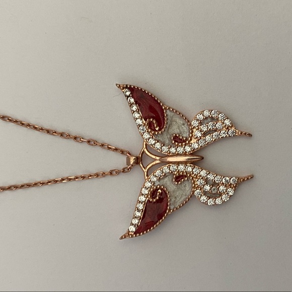 Butterfly 925 silver 14k rose gold plated cz handmade enamel necklace - Picture 3 of 5